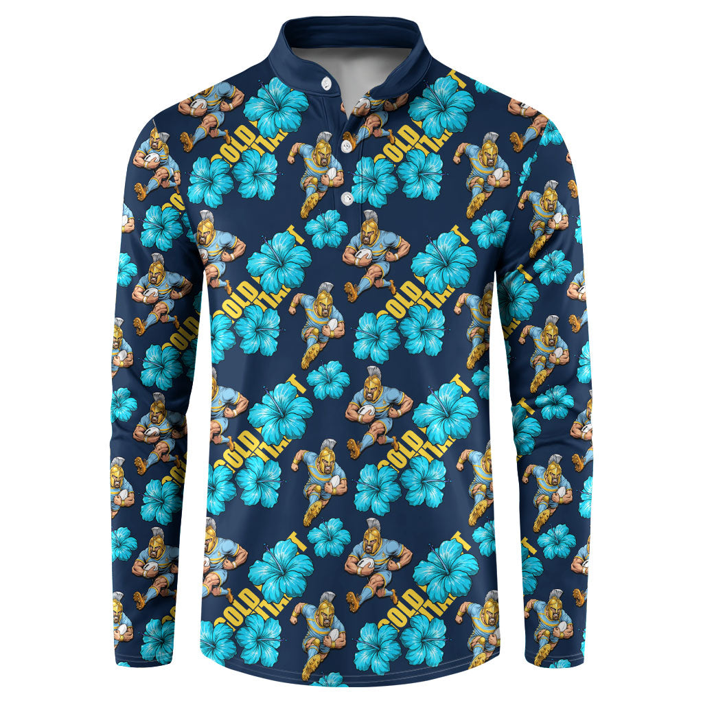 Gold Coast Titans Button Sweatshirt Tropical Hibiscus Floral Seamless Rugby Mascot