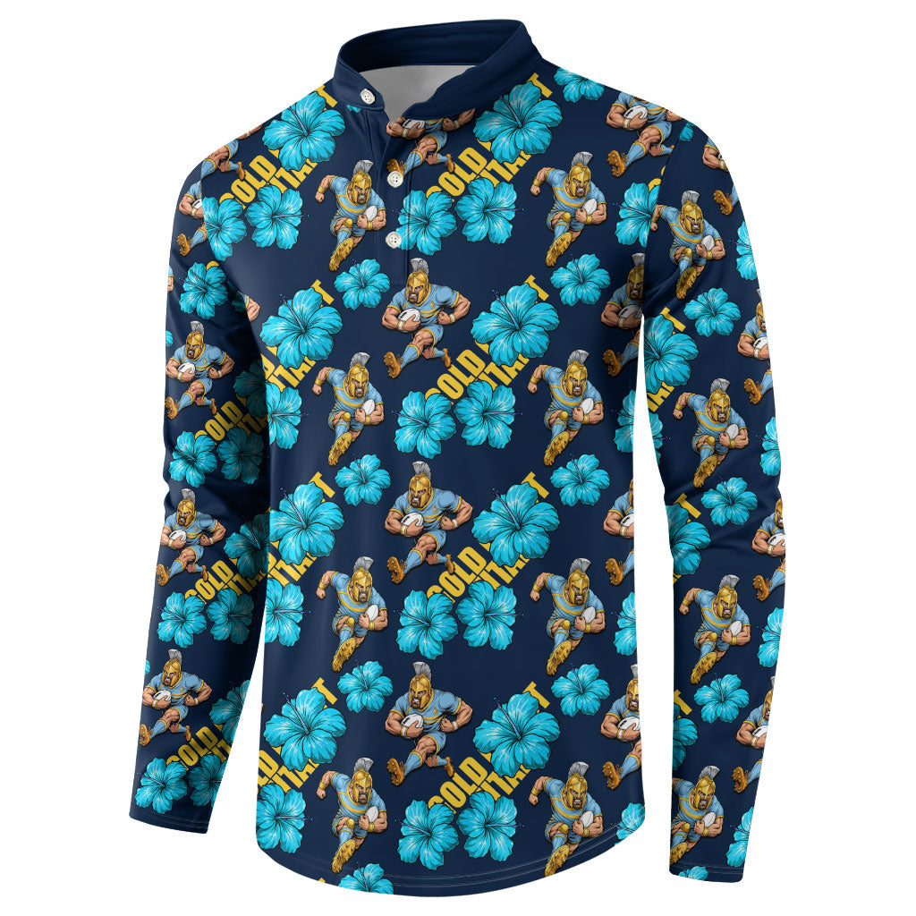 Gold Coast Titans Button Sweatshirt Tropical Hibiscus Floral Seamless Rugby Mascot