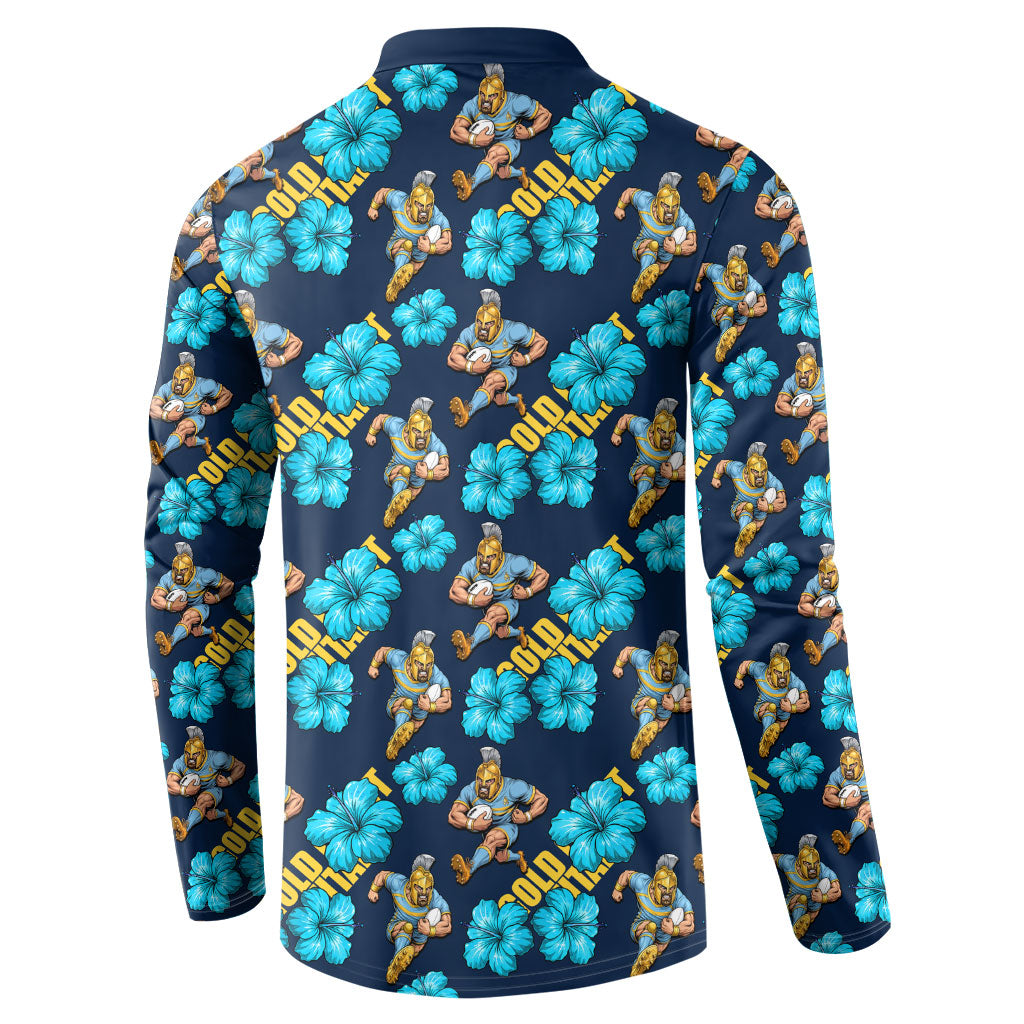 Gold Coast Titans Button Sweatshirt Tropical Hibiscus Floral Seamless Rugby Mascot
