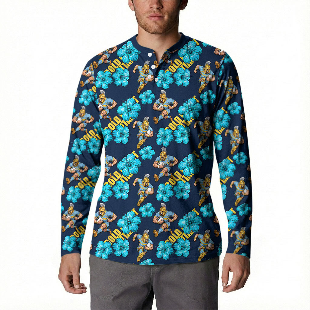 Gold Coast Titans Button Sweatshirt Tropical Hibiscus Floral Seamless Rugby Mascot
