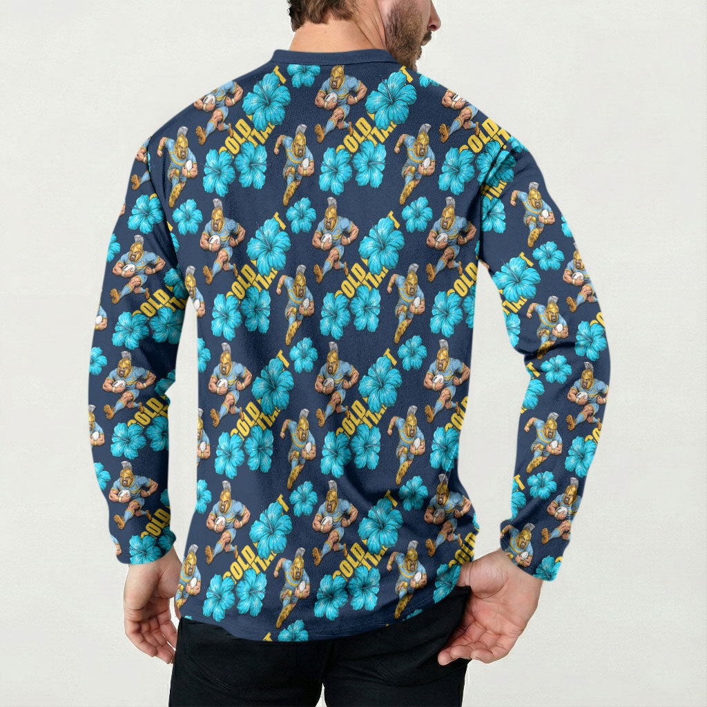 Gold Coast Titans Button Sweatshirt Tropical Hibiscus Floral Seamless Rugby Mascot
