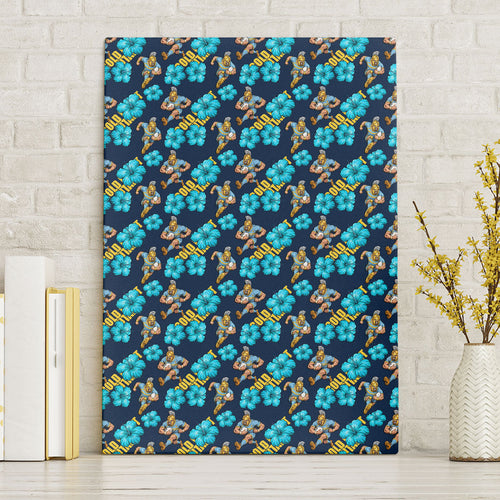 Gold Coast Titans Canvas Wall Art Tropical Hibiscus Floral Seamless Rugby Mascot