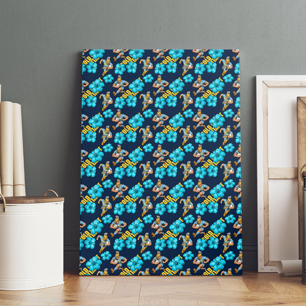 Gold Coast Titans Canvas Wall Art Tropical Hibiscus Floral Seamless Rugby Mascot