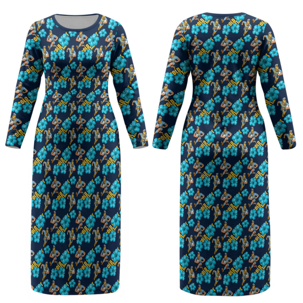 Gold Coast Titans Couples Matching Long Sleeve Bodycon Dress and Long Sleeve Button Shirt Tropical Hibiscus Floral Seamless Rugby Mascot