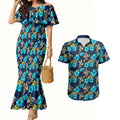 Gold Coast Titans Couples Matching Mermaid Dress and Hawaiian Shirt Tropical Hibiscus Floral Seamless Rugby Mascot