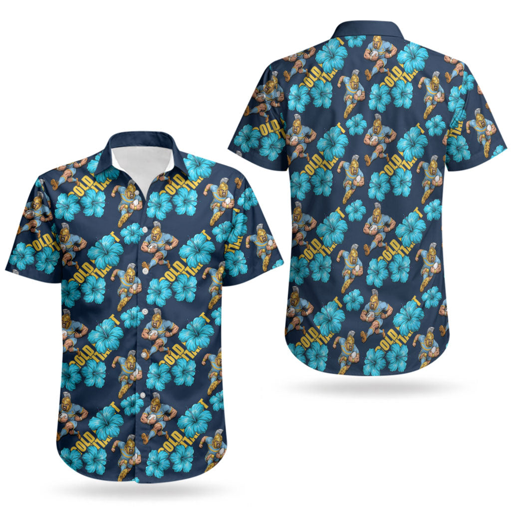 Gold Coast Titans Couples Matching Off Shoulder Maxi Dress and Hawaiian Shirt Tropical Hibiscus Floral Seamless Rugby Mascot