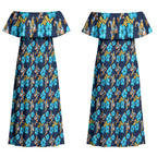 Gold Coast Titans Couples Matching Off Shoulder Maxi Dress and Long Sleeve Button Shirt Tropical Hibiscus Floral Seamless Rugby Mascot