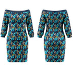 Gold Coast Titans Couples Matching Off The Shoulder Long Sleeve Dress and Long Sleeve Button Shirt Tropical Hibiscus Floral Seamless Rugby Mascot