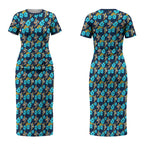 Gold Coast Titans Couples Matching Short Sleeve Bodycon Dress and Long Sleeve Button Shirt Tropical Hibiscus Floral Seamless Rugby Mascot