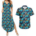 Gold Coast Titans Couples Matching Summer Maxi Dress and Hawaiian Shirt Tropical Hibiscus Floral Seamless Rugby Mascot
