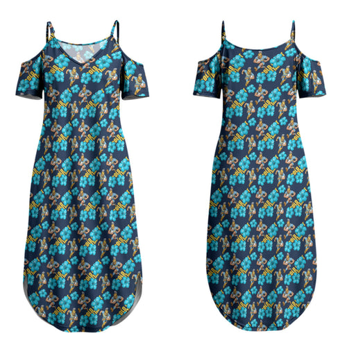 Gold Coast Titans Couples Matching Summer Maxi Dress and Hawaiian Shirt Tropical Hibiscus Floral Seamless Rugby Mascot
