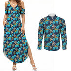 Gold Coast Titans Couples Matching Summer Maxi Dress and Long Sleeve Button Shirt Tropical Hibiscus Floral Seamless Rugby Mascot