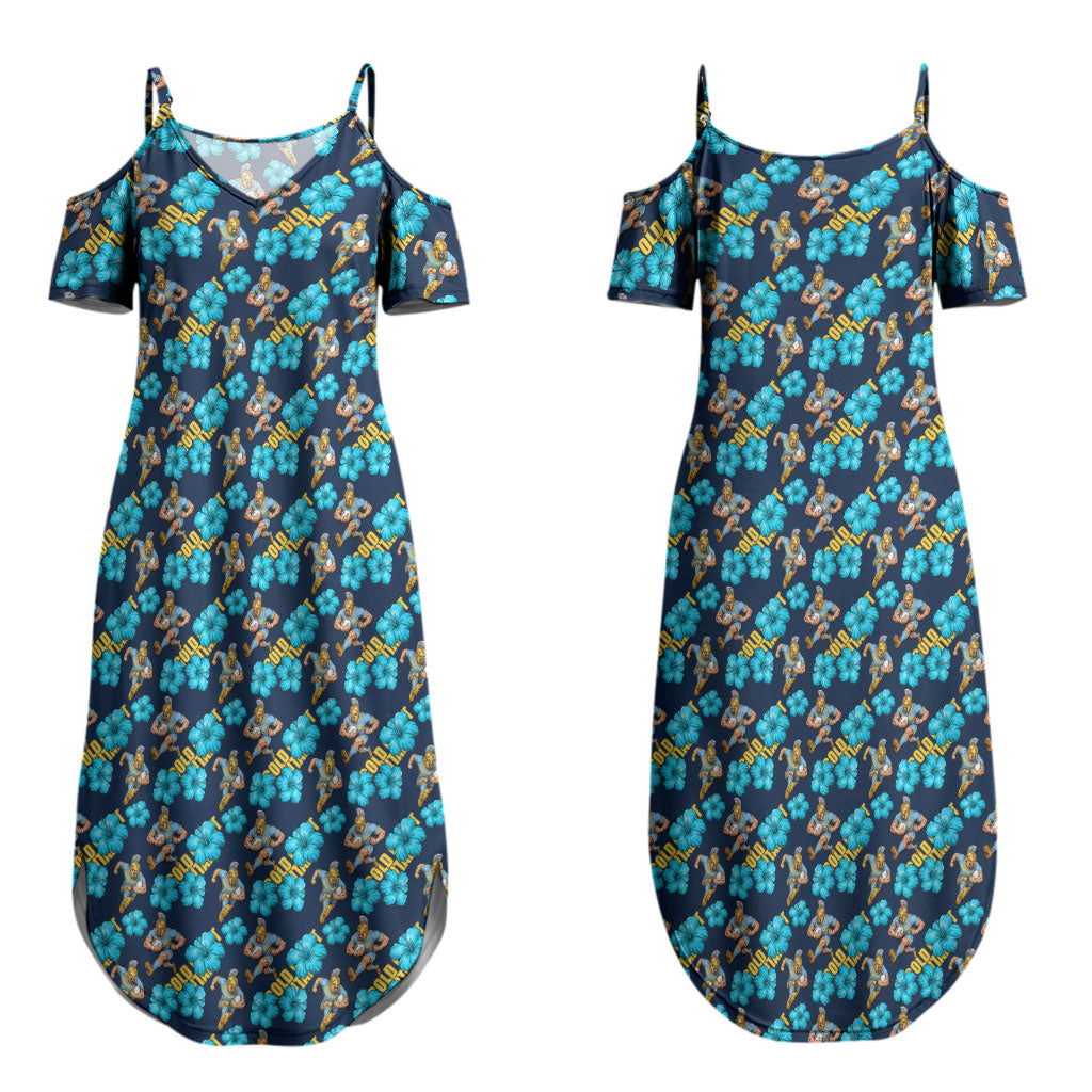 Gold Coast Titans Couples Matching Summer Maxi Dress and Long Sleeve Button Shirt Tropical Hibiscus Floral Seamless Rugby Mascot
