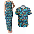 Gold Coast Titans Couples Matching Tank Maxi Dress and Hawaiian Shirt Tropical Hibiscus Floral Seamless Rugby Mascot