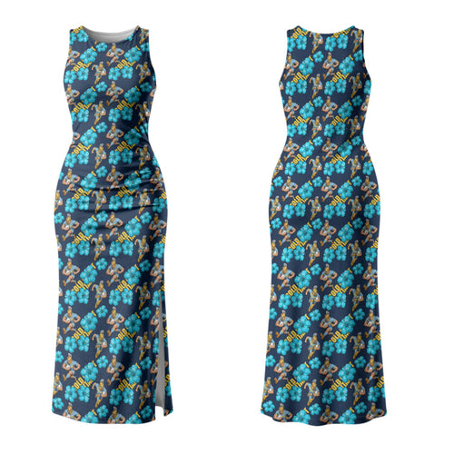Gold Coast Titans Couples Matching Tank Maxi Dress and Hawaiian Shirt Tropical Hibiscus Floral Seamless Rugby Mascot