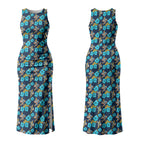 Gold Coast Titans Couples Matching Tank Maxi Dress and Long Sleeve Button Shirt Tropical Hibiscus Floral Seamless Rugby Mascot