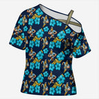 Gold Coast Titans Cross Shoulder Shirt Tropical Hibiscus Floral Seamless Rugby Mascot