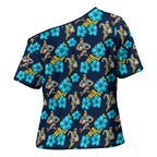 Gold Coast Titans Cross Shoulder Shirt Tropical Hibiscus Floral Seamless Rugby Mascot