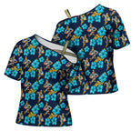 Gold Coast Titans Cross Shoulder Shirt Tropical Hibiscus Floral Seamless Rugby Mascot