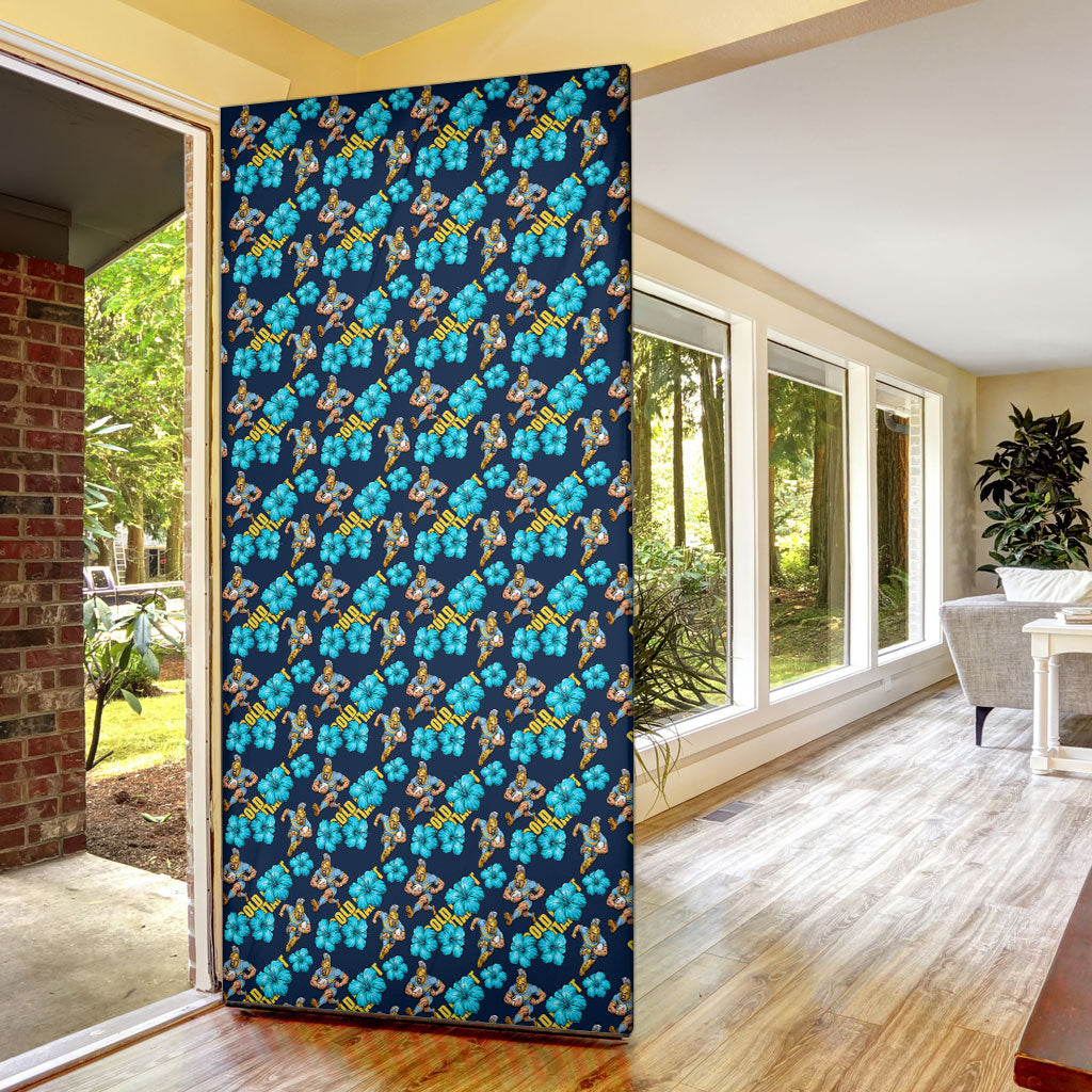 Gold Coast Titans Door Cover Tropical Hibiscus Floral Seamless Rugby Mascot
