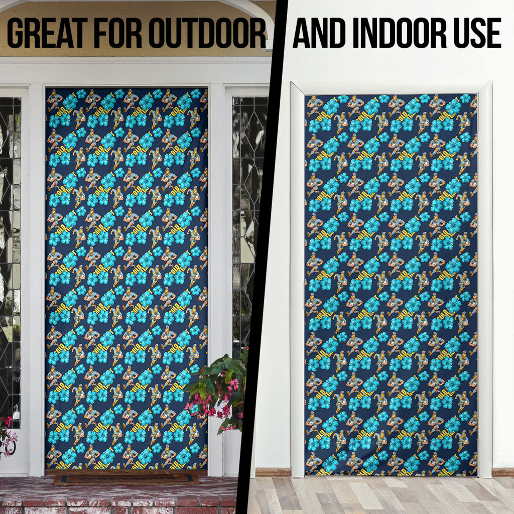 Gold Coast Titans Door Cover Tropical Hibiscus Floral Seamless Rugby Mascot