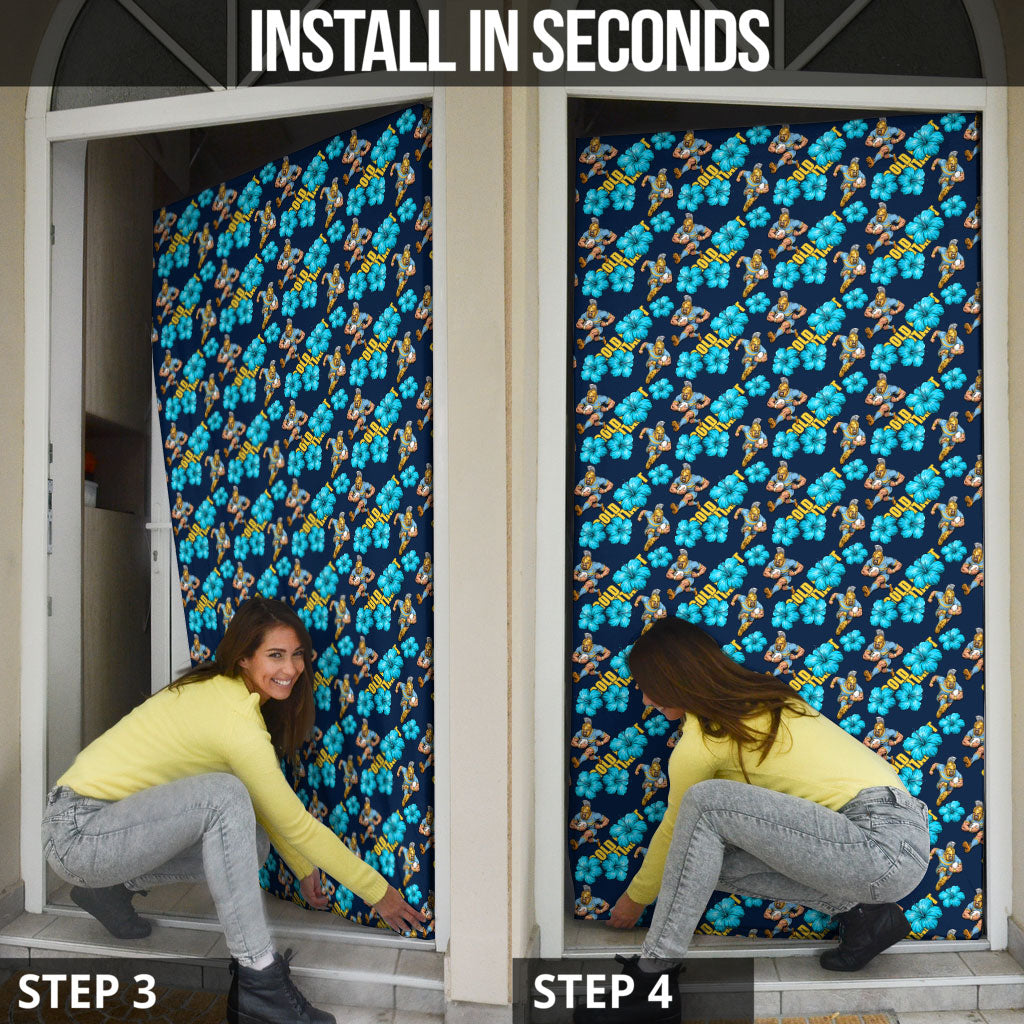 Gold Coast Titans Door Cover Tropical Hibiscus Floral Seamless Rugby Mascot