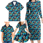 Gold Coast Titans Family Matching Long Sleeve Bodycon Dress and Hawaiian Shirt Tropical Hibiscus Floral Seamless Rugby Mascot
