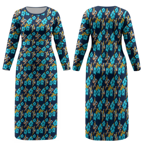 Gold Coast Titans Family Matching Long Sleeve Bodycon Dress and Hawaiian Shirt Tropical Hibiscus Floral Seamless Rugby Mascot