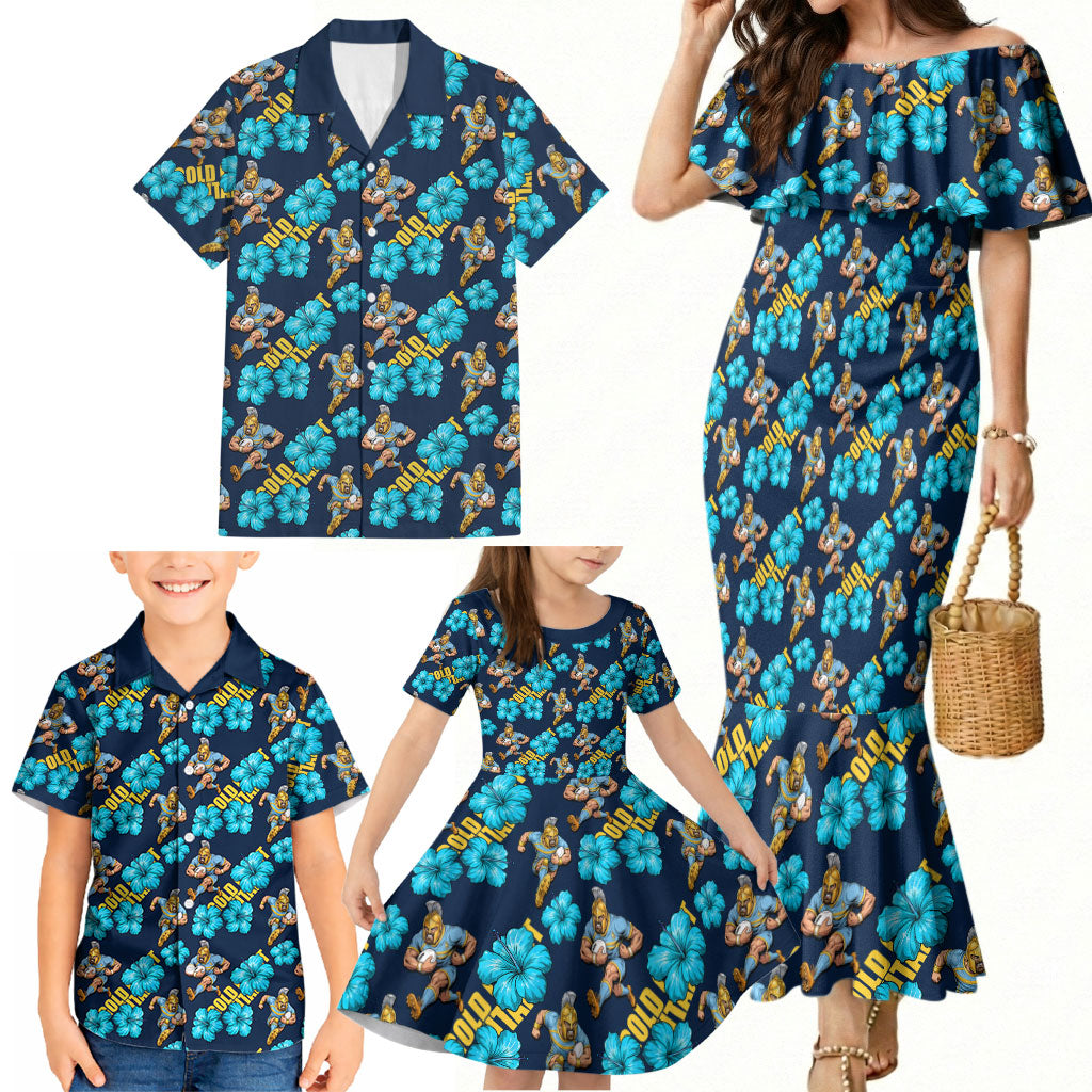 Gold Coast Titans Family Matching Mermaid Dress and Hawaiian Shirt Tropical Hibiscus Floral Seamless Rugby Mascot