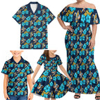 Gold Coast Titans Family Matching Off Shoulder Maxi Dress and Hawaiian Shirt Tropical Hibiscus Floral Seamless Rugby Mascot