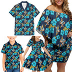 Gold Coast Titans Family Matching Off Shoulder Short Dress and Hawaiian Shirt Tropical Hibiscus Floral Seamless Rugby Mascot