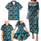 Gold Coast Titans Family Matching Puletasi and Hawaiian Shirt Tropical Hibiscus Floral Seamless Rugby Mascot