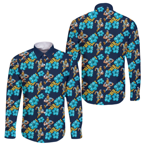 Gold Coast Titans Family Matching Short Sleeve Bodycon Dress and Hawaiian Shirt Tropical Hibiscus Floral Seamless Rugby Mascot