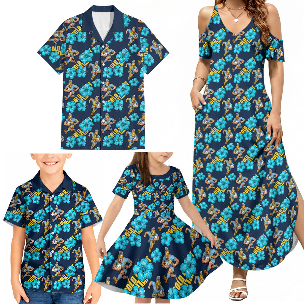 Gold Coast Titans Family Matching Summer Maxi Dress and Hawaiian Shirt Tropical Hibiscus Floral Seamless Rugby Mascot