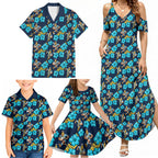 Gold Coast Titans Family Matching Summer Maxi Dress and Hawaiian Shirt Tropical Hibiscus Floral Seamless Rugby Mascot