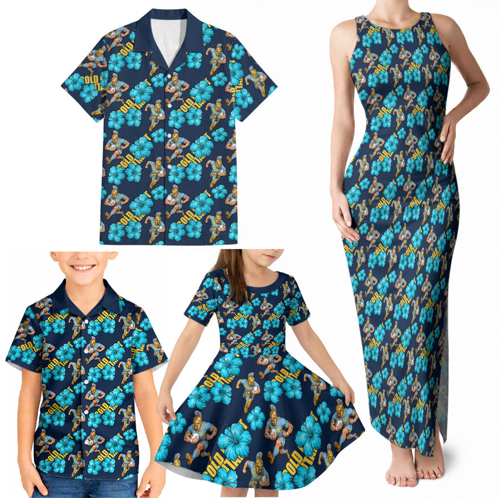 Gold Coast Titans Family Matching Tank Maxi Dress and Hawaiian Shirt Tropical Hibiscus Floral Seamless Rugby Mascot