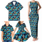 Gold Coast Titans Family Matching Tank Maxi Dress and Hawaiian Shirt Tropical Hibiscus Floral Seamless Rugby Mascot