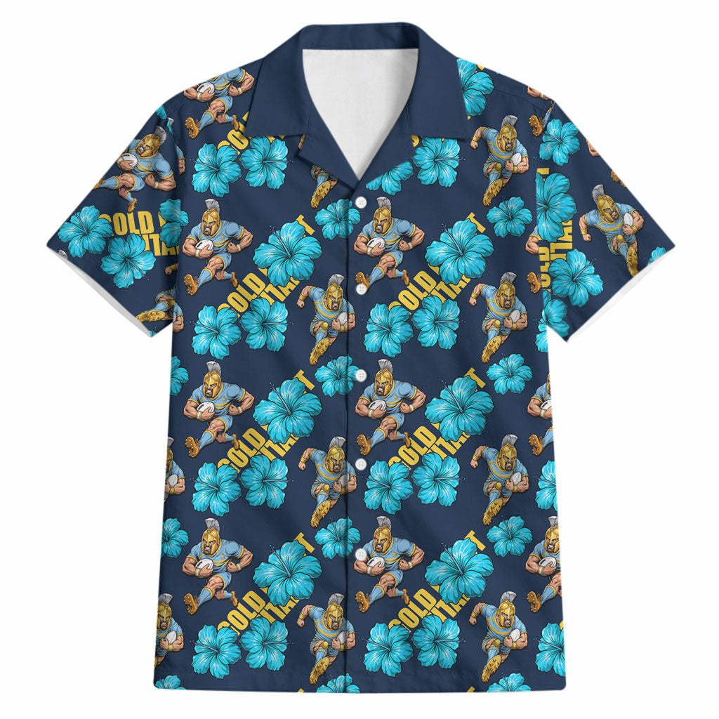 Gold Coast Titans Hawaiian Shirt Tropical Hibiscus Floral Seamless Rugby Mascot