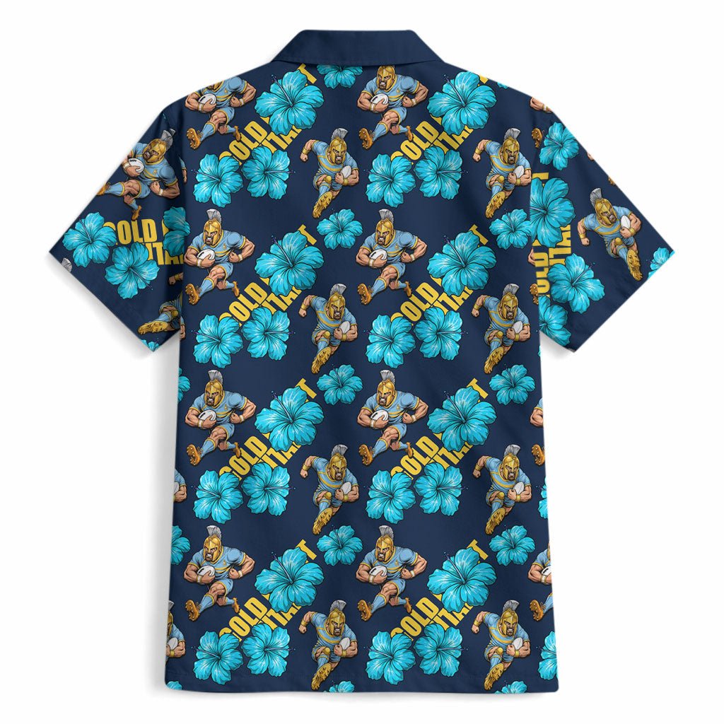 Gold Coast Titans Hawaiian Shirt Tropical Hibiscus Floral Seamless Rugby Mascot