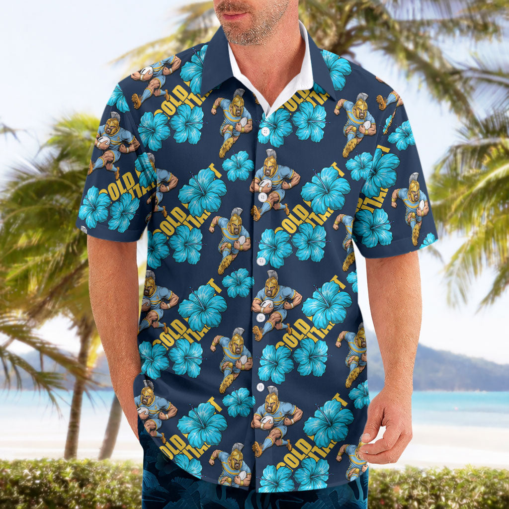 Gold Coast Titans Hawaiian Shirt Tropical Hibiscus Floral Seamless Rugby Mascot