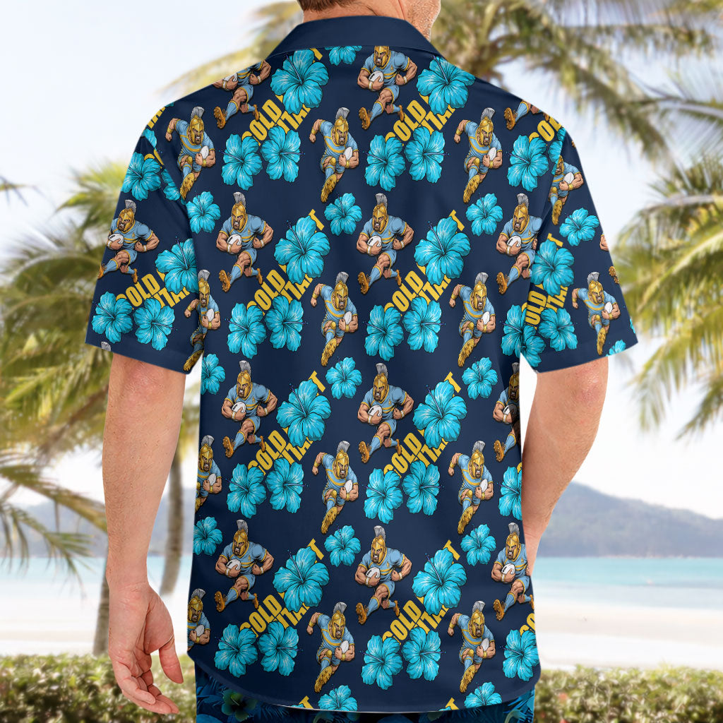 Gold Coast Titans Hawaiian Shirt Tropical Hibiscus Floral Seamless Rugby Mascot