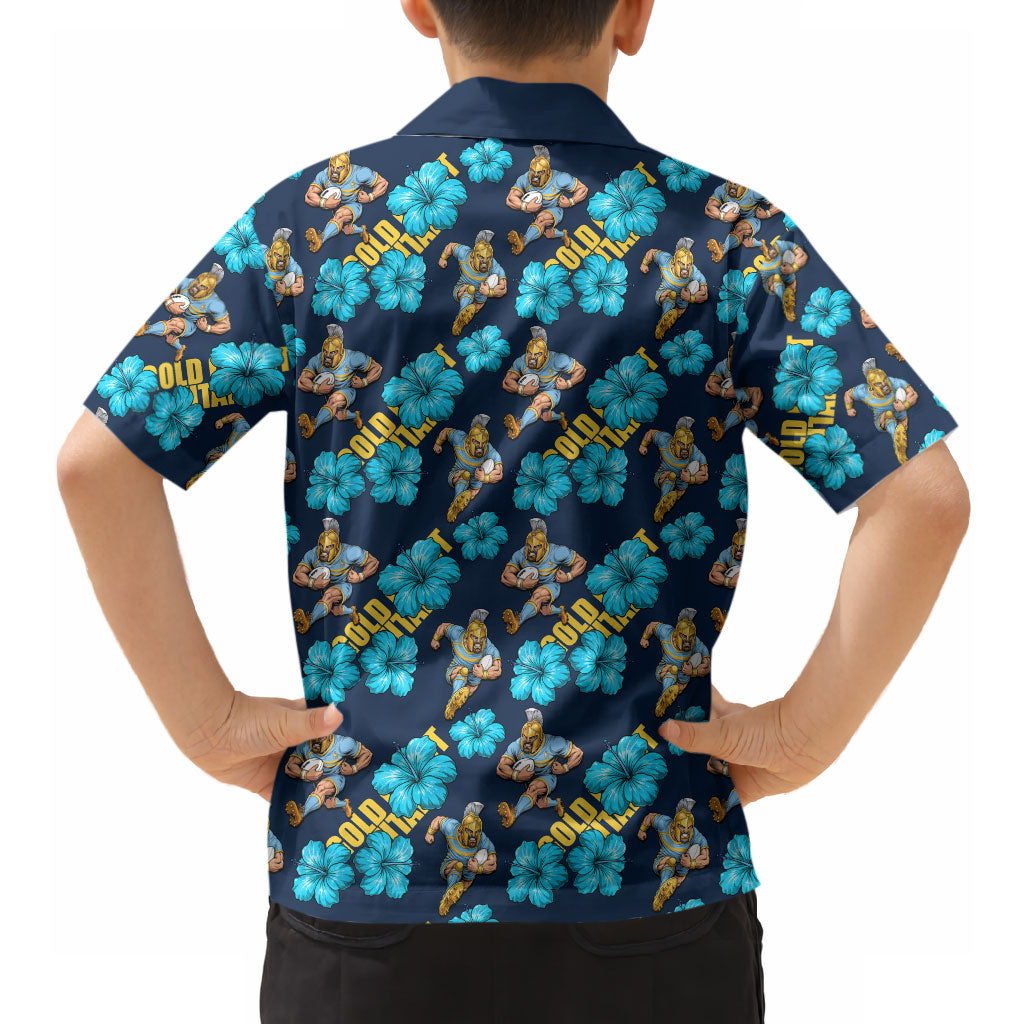 Gold Coast Titans Hawaiian Shirt Tropical Hibiscus Floral Seamless Rugby Mascot
