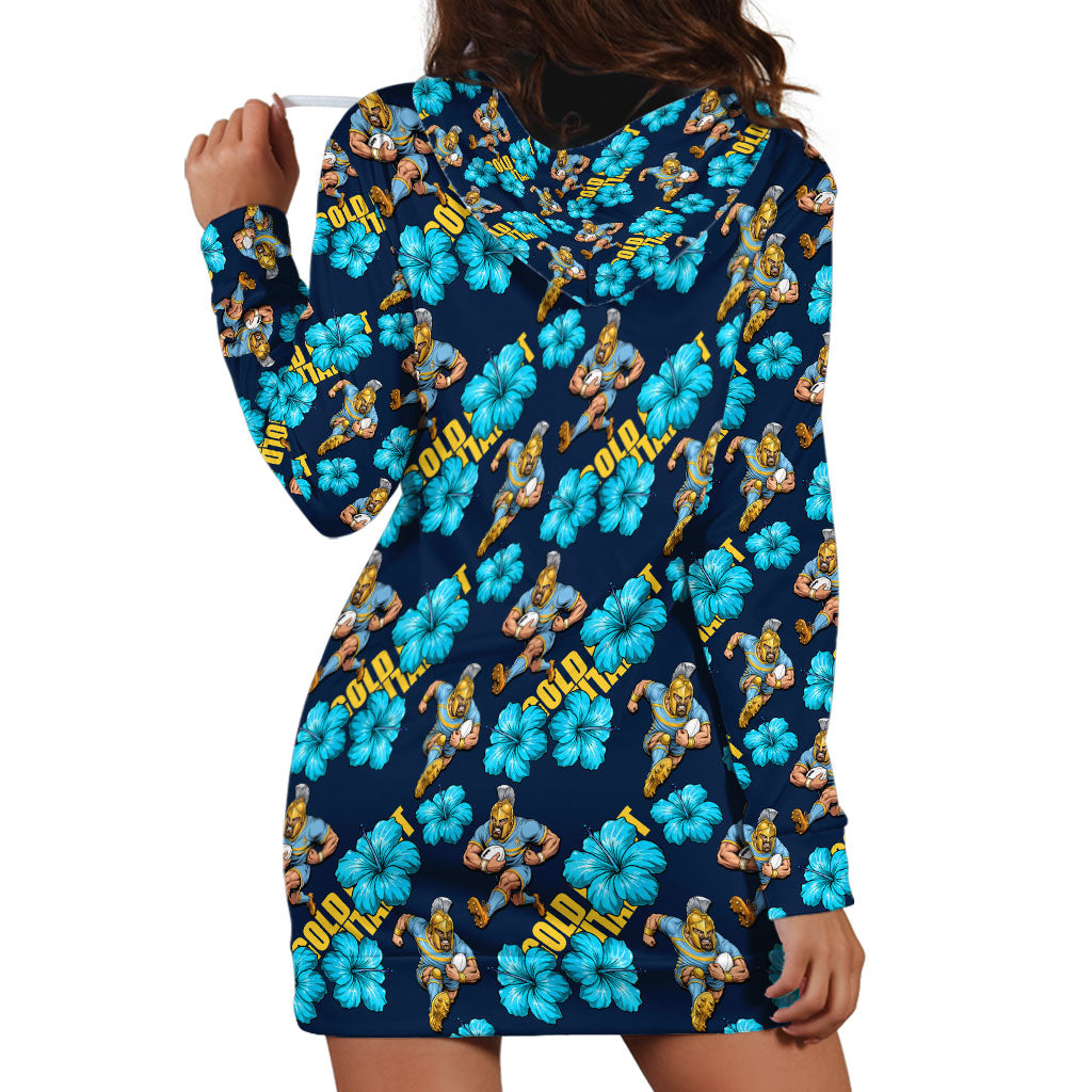 Gold Coast Titans Hoodie Dress Tropical Hibiscus Floral Seamless Rugby Mascot