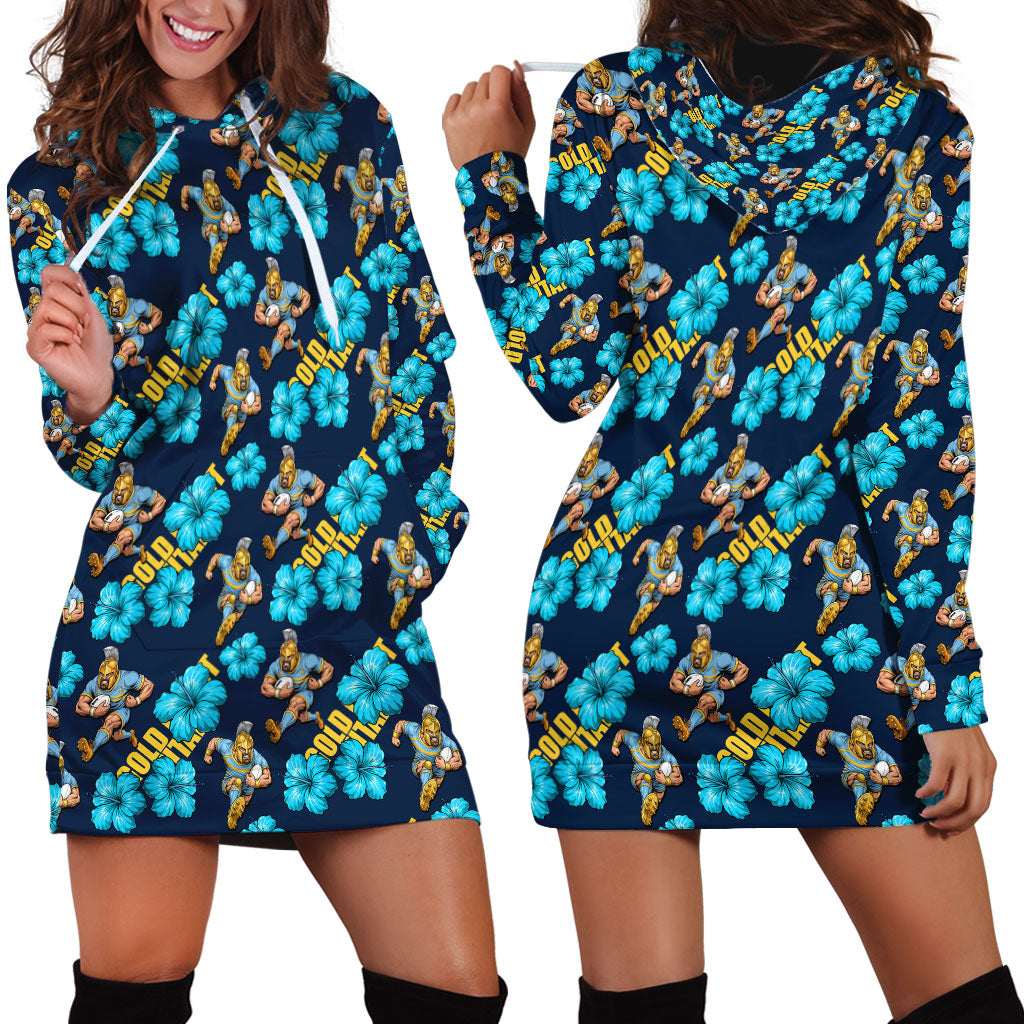 Gold Coast Titans Hoodie Dress Tropical Hibiscus Floral Seamless Rugby Mascot