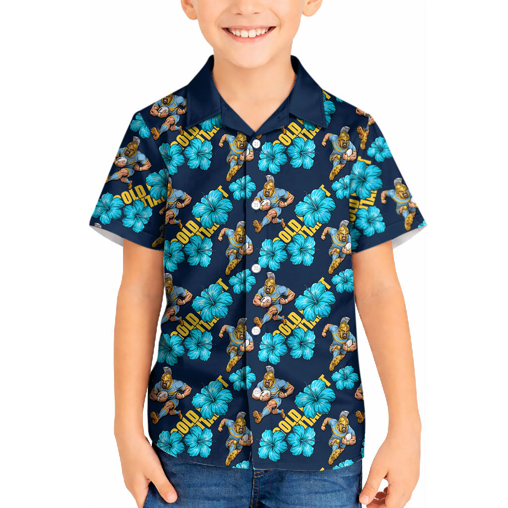 Gold Coast Titans Kid Hawaiian Shirt Tropical Hibiscus Floral Seamless Rugby Mascot