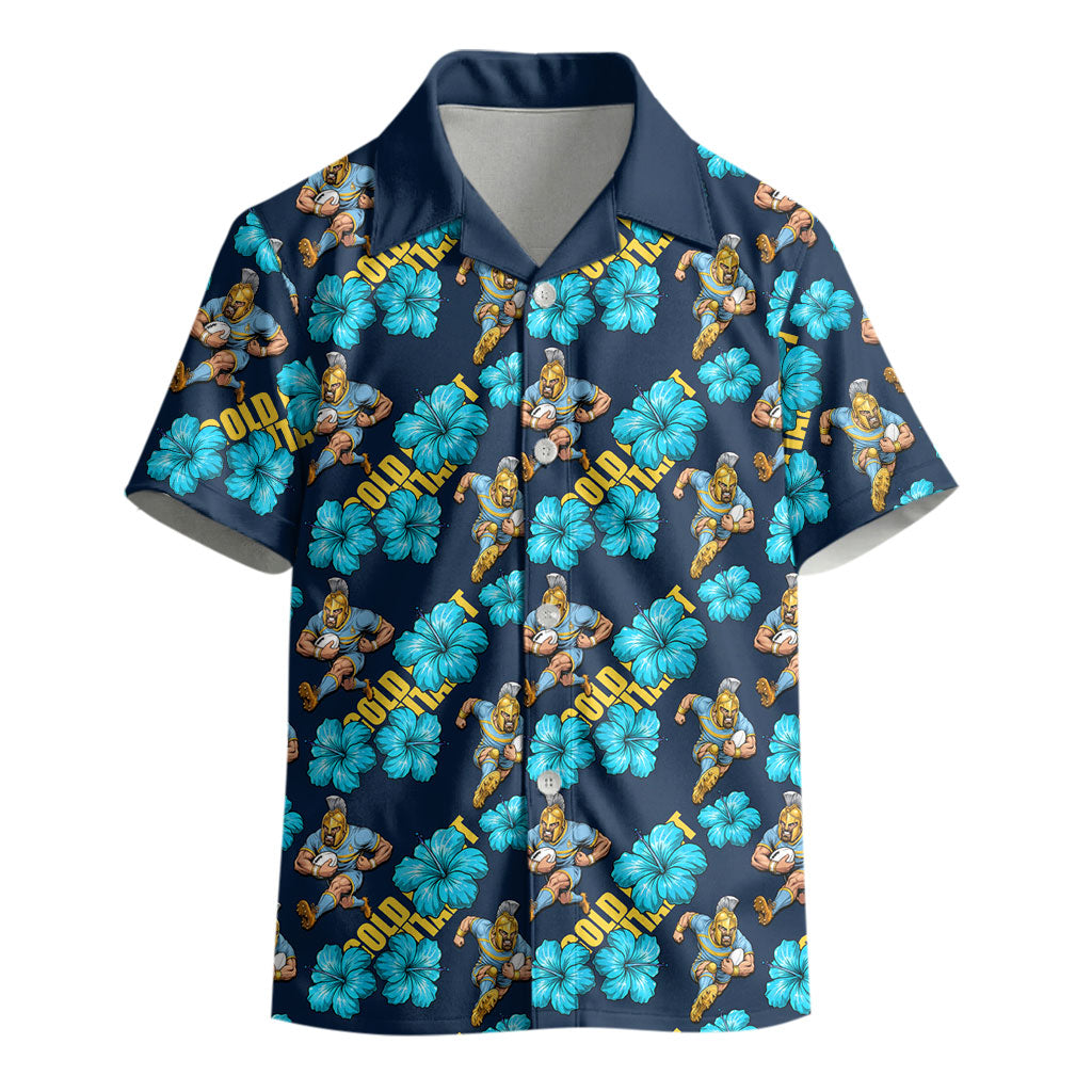 Gold Coast Titans Kid Hawaiian Shirt Tropical Hibiscus Floral Seamless Rugby Mascot