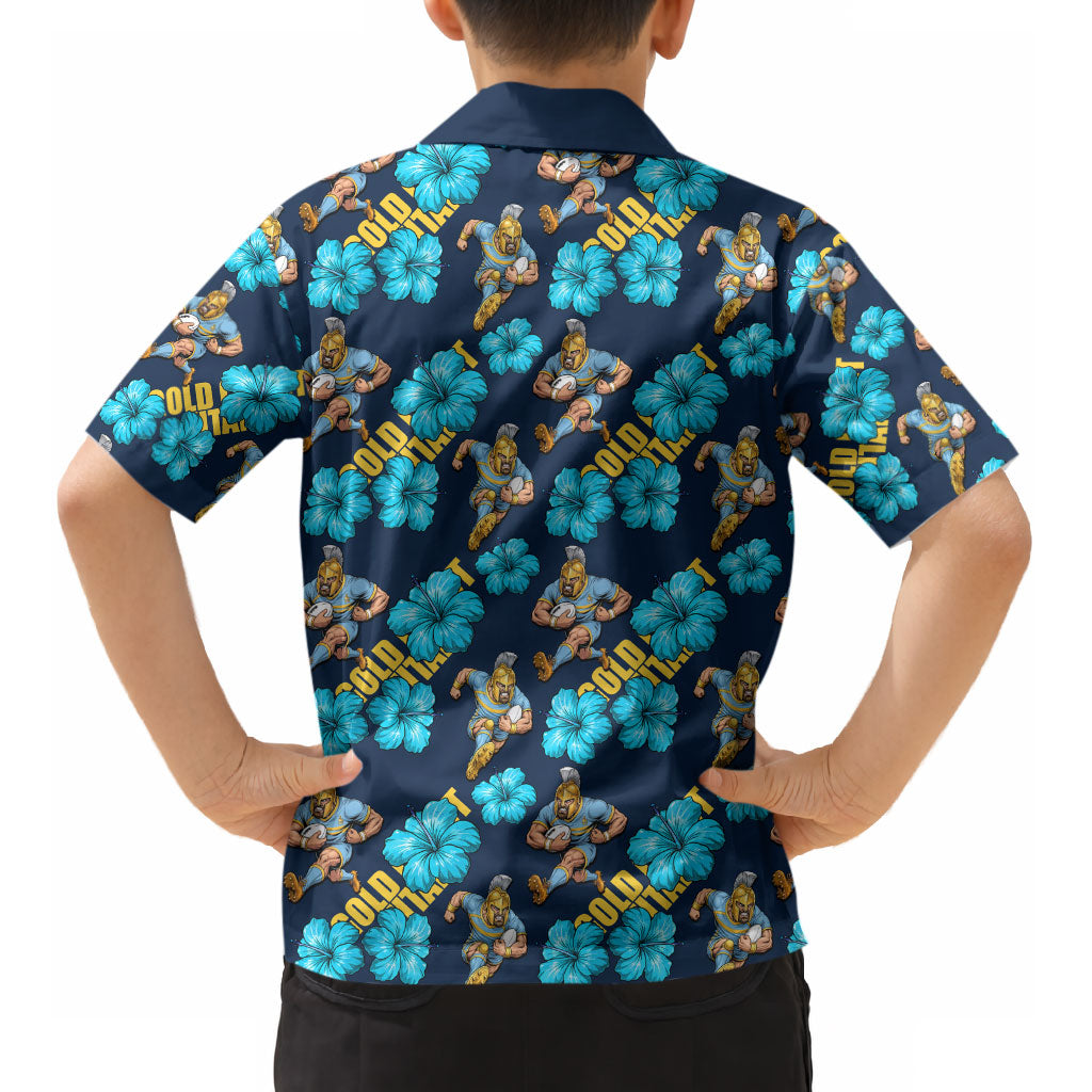 Gold Coast Titans Kid Hawaiian Shirt Tropical Hibiscus Floral Seamless Rugby Mascot