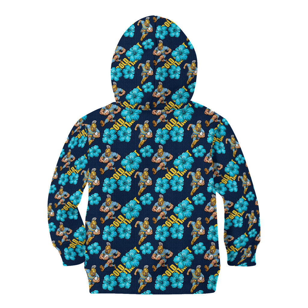 Gold Coast Titans Kid Hoodie Tropical Hibiscus Floral Seamless Rugby Mascot