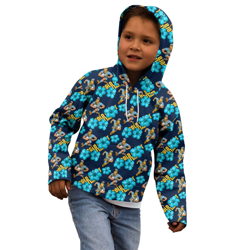 Gold Coast Titans Kid Hoodie Tropical Hibiscus Floral Seamless Rugby Mascot