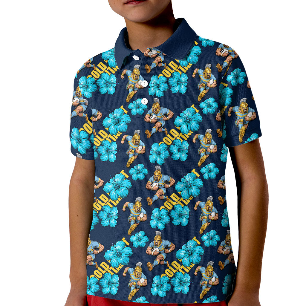 Gold Coast Titans Kid Polo Shirt Tropical Hibiscus Floral Seamless Rugby Mascot